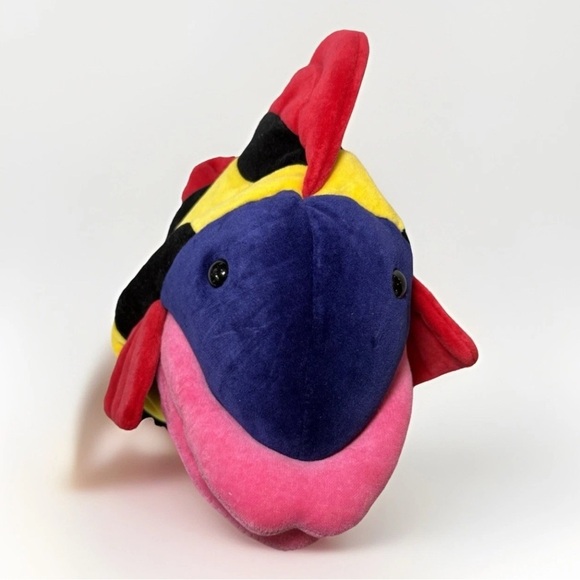 Vintage 1997 The Manhattan Toy Company Multi Color F-Lips Fish Hand Puppet Plush - Picture 2 of 5